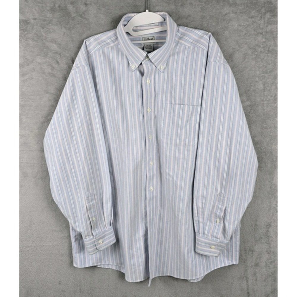 LL Bean Men Long Sleeve Striped Button Up Shirt Size‎ 17  1/2 - 34